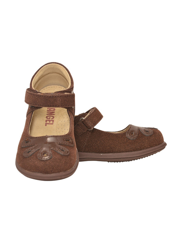 Angel Girls Brown Bloom Leather Lining Gum Sole Mary Jane Shoes 4-10 Toddler - SophiasStyle.com